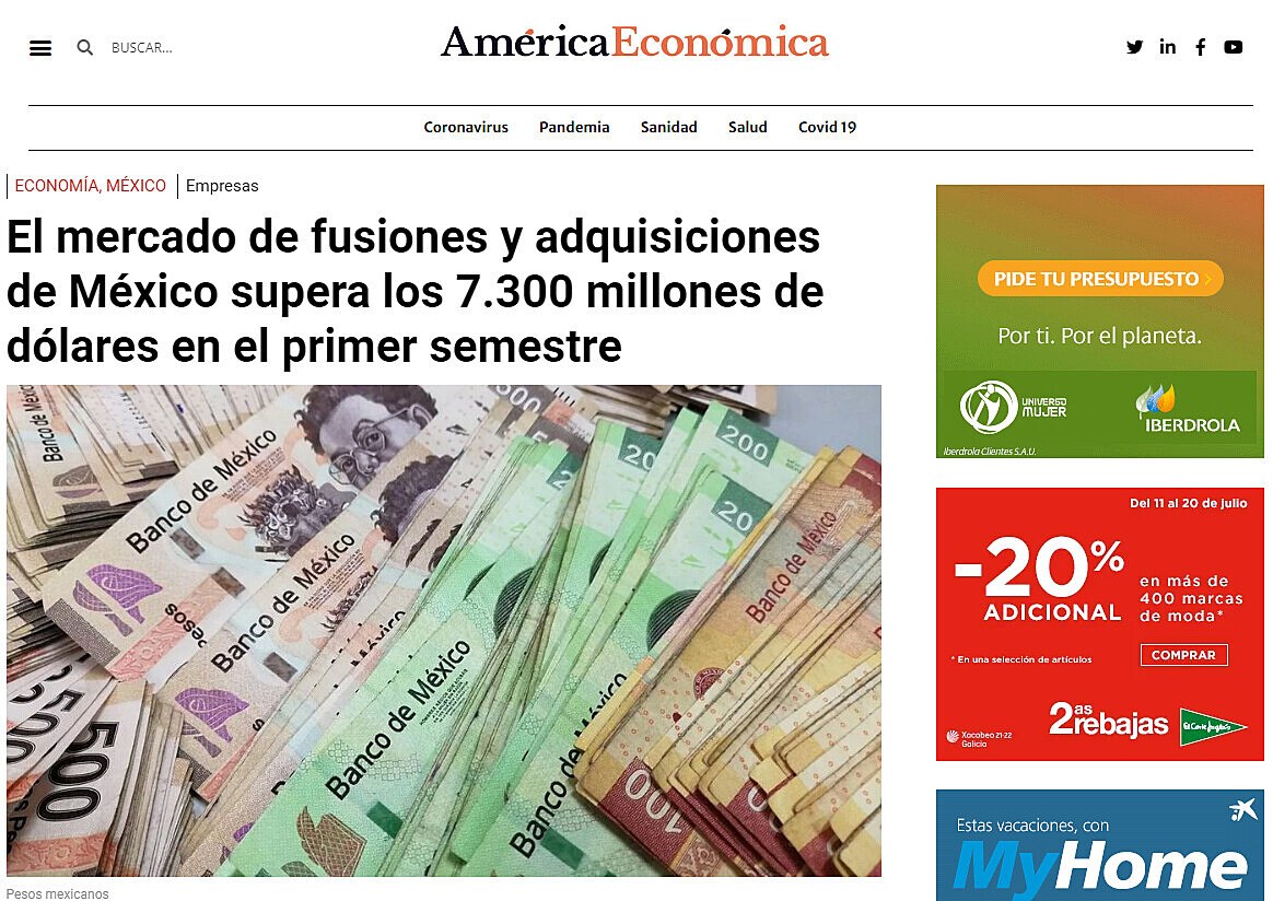 El mercado de fusiones y adquisiciones de Mxico supera los 7.300 millones de dlares en el primer semestre